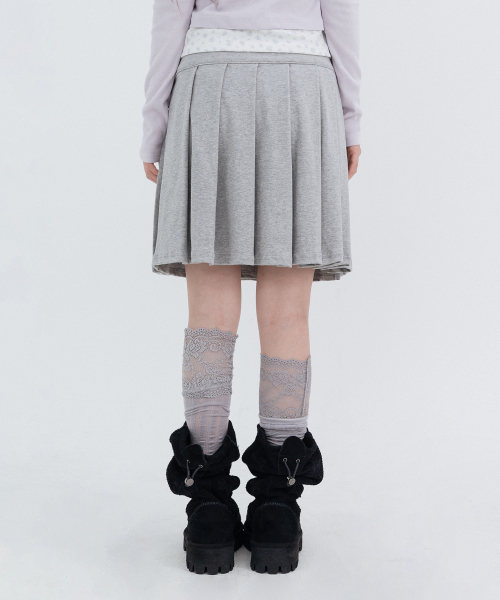 Two-Button Pleated Wrap Skirt_Melange Gray