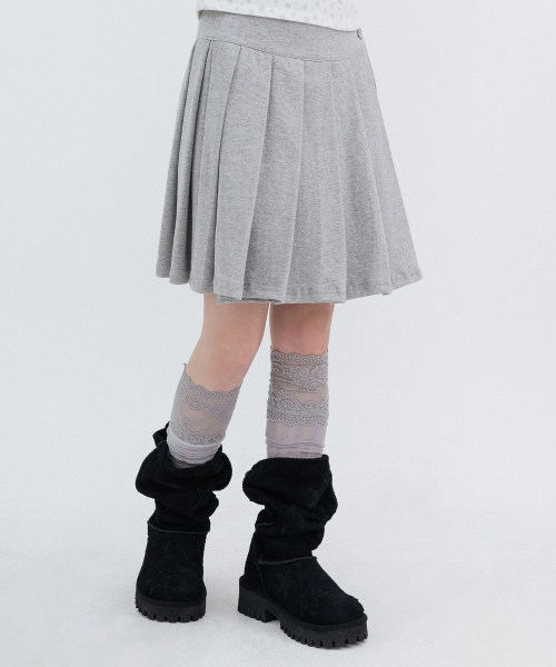 Two-Button Pleated Wrap Skirt_Melange Gray