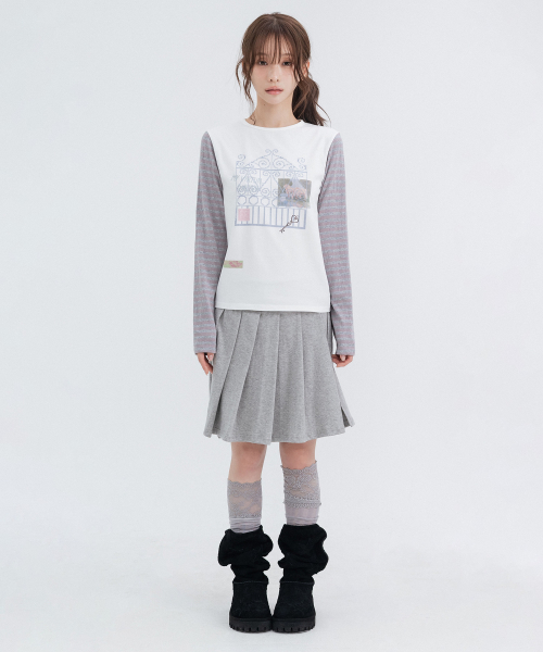 Two-Button Pleated Wrap Skirt_Melange Gray