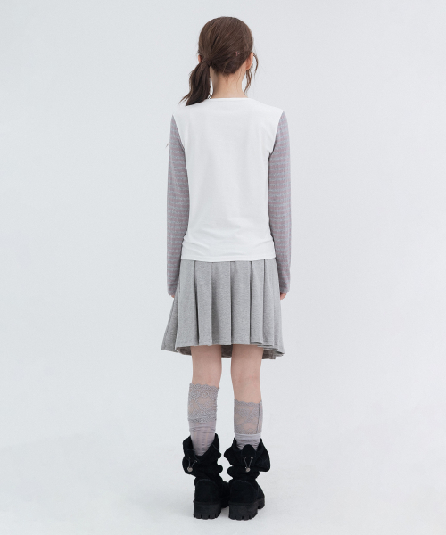 Two-Button Pleated Wrap Skirt_Melange Gray