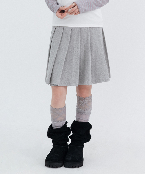 Two-Button Pleated Wrap Skirt_Melange Gray