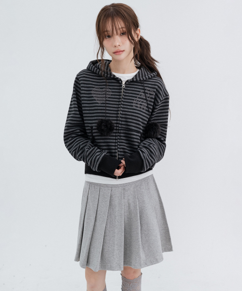 Two-Button Pleated Wrap Skirt_Melange Gray