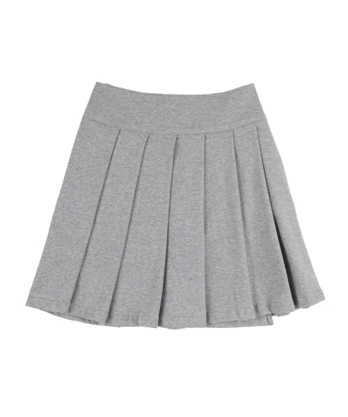 Two-Button Pleated Wrap Skirt_Melange Gray