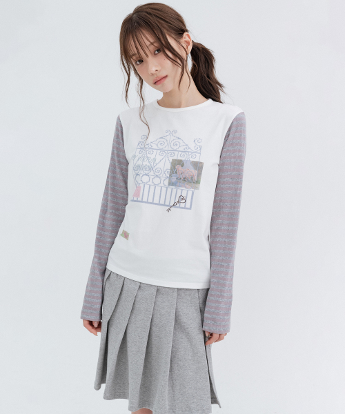 Two-Button Pleated Wrap Skirt_Melange Gray