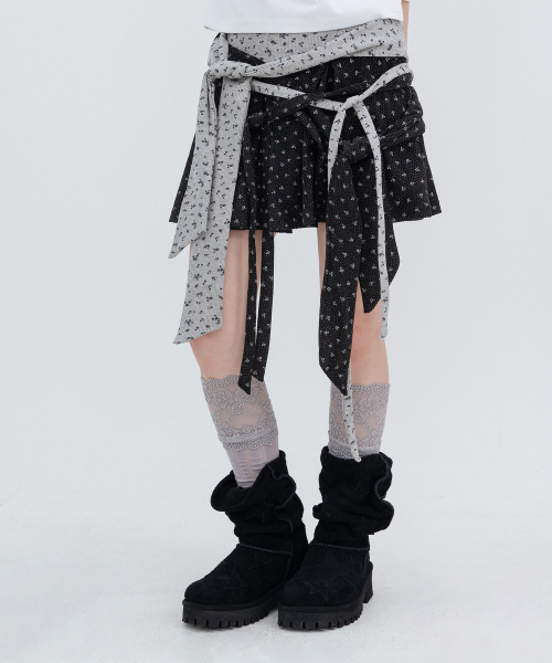Drape Layered Mini Skirt_Black