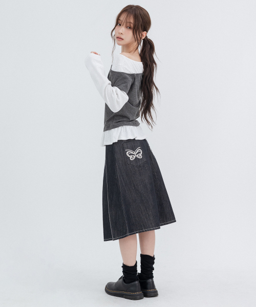 Denim Butterfly Skirts_Navy