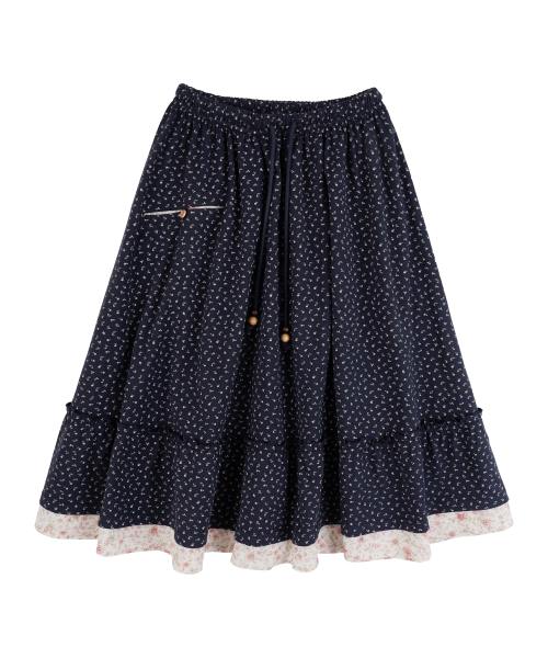 Flower Pocket Midi Skirt_Navy