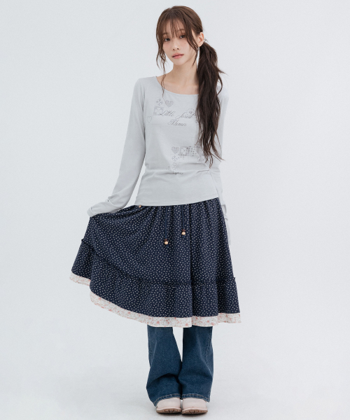 Flower Pocket Midi Skirt_Navy