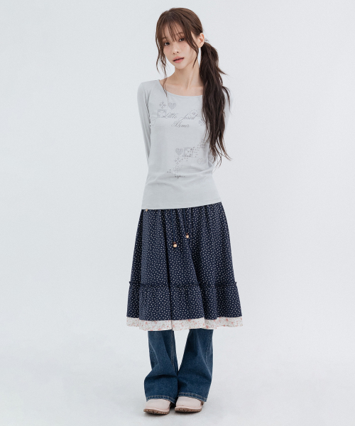 Flower Pocket Midi Skirt_Navy