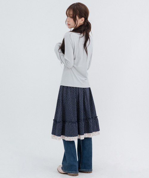 Flower Pocket Midi Skirt_Navy