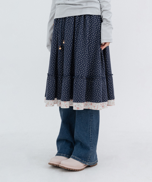 Flower Pocket Midi Skirt_Navy