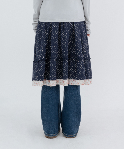Flower Pocket Midi Skirt_Navy