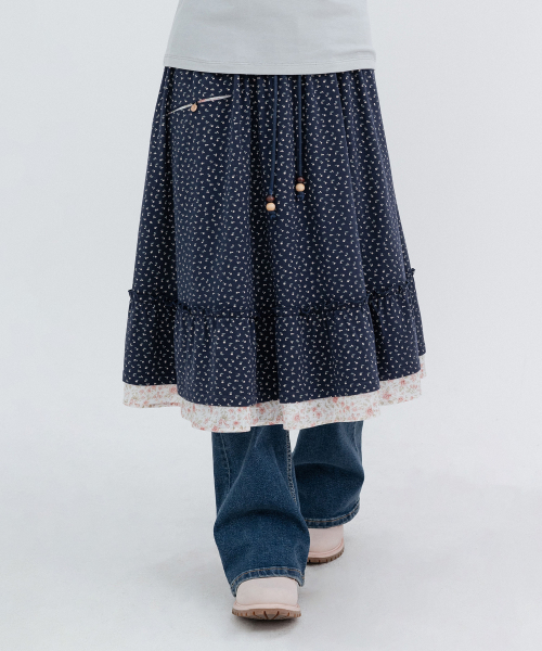 Flower Pocket Midi Skirt_Navy