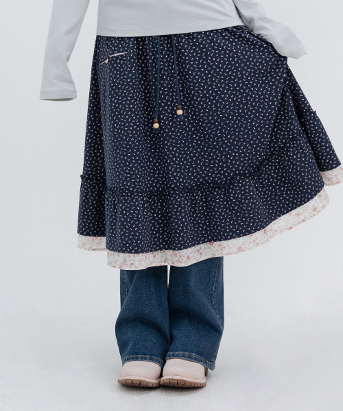 Flower Pocket Midi Skirt_Navy