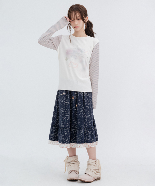Flower Pocket Midi Skirt_Navy