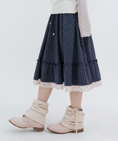 Flower Pocket Midi Skirt_Navy