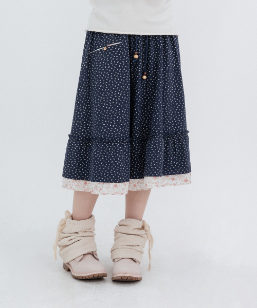 Flower Pocket Midi Skirt_Navy