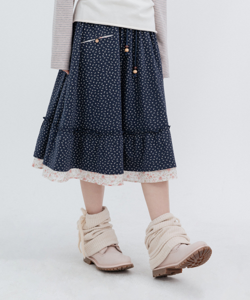 Flower Pocket Midi Skirt_Navy