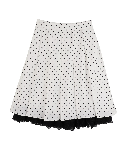 Pleated Polka Dot Midi Skirt_White
