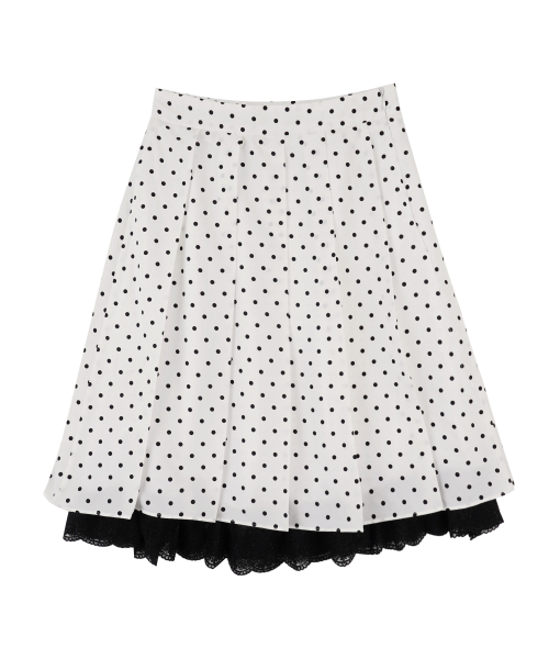 Pleated Polka Dot Midi Skirt_White