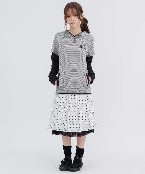 Pleated Polka Dot Midi Skirt_White