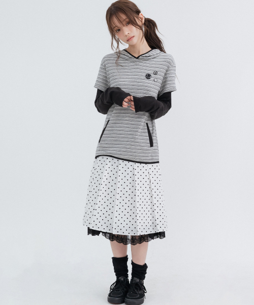 Pleated Polka Dot Midi Skirt_White