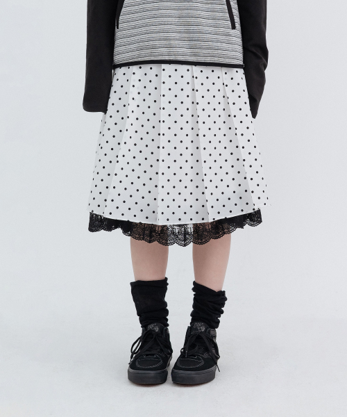 Pleated Polka Dot Midi Skirt_White