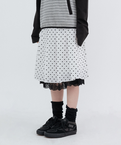 Pleated Polka Dot Midi Skirt_White
