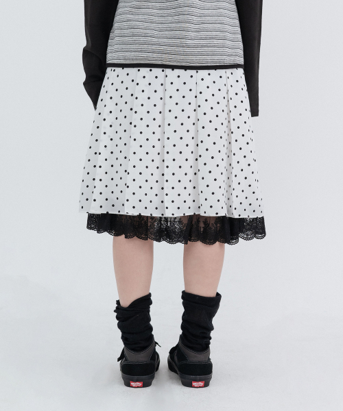 Pleated Polka Dot Midi Skirt_White