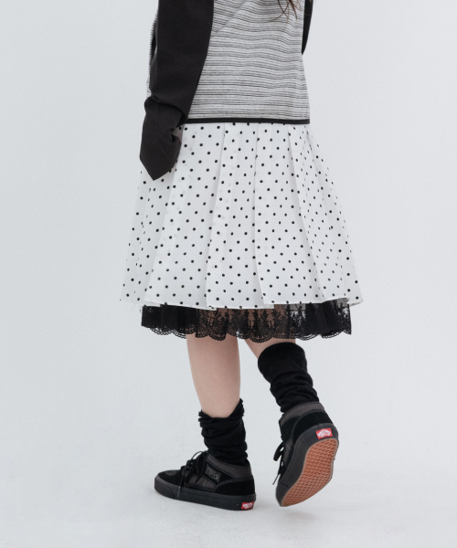 Pleated Polka Dot Midi Skirt_White