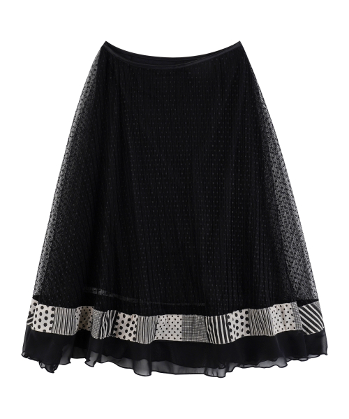 Polka Dot Pleated Lace Long Skirts_Black
