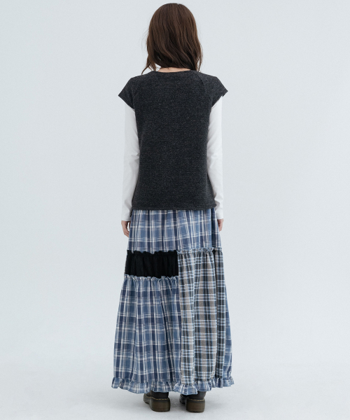 Checked Vintage Long Skirts_Navy