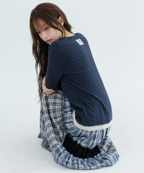Checked Vintage Long Skirts_Navy