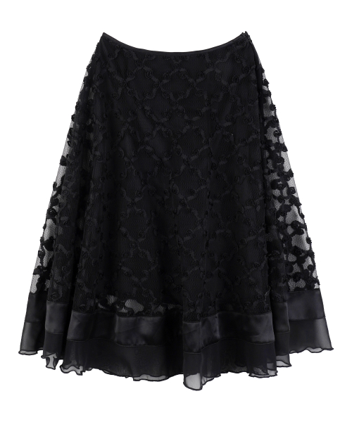 Floral Lace Long Skirts_Black