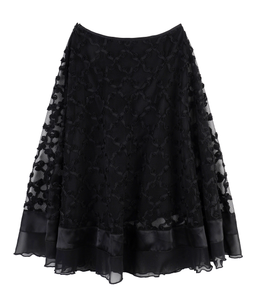 Floral Lace Long Skirts_Black