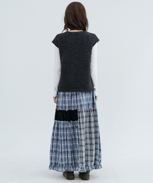 Flower Pocket Layered Knit_Charcoal