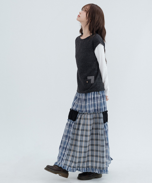 Flower Pocket Layered Knit_Charcoal