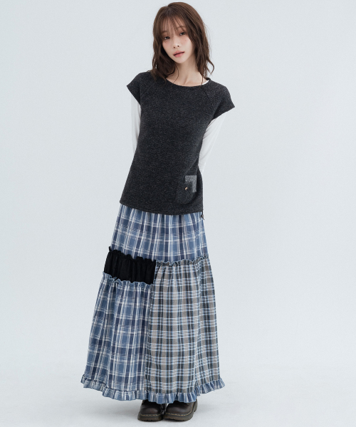 Flower Pocket Layered Knit_Charcoal
