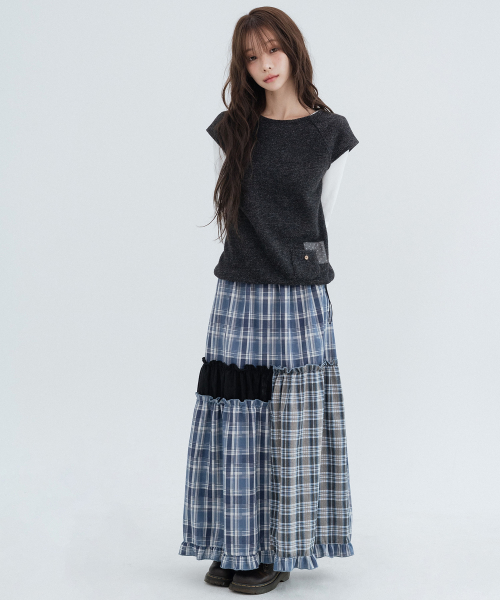 Flower Pocket Layered Knit_Charcoal