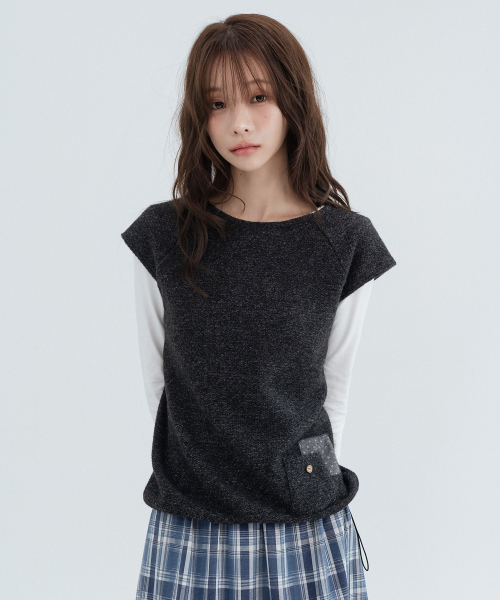 Flower Pocket Layered Knit_Charcoal