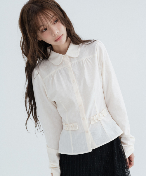 Puff Lace Round Collar Shirts_Ivory