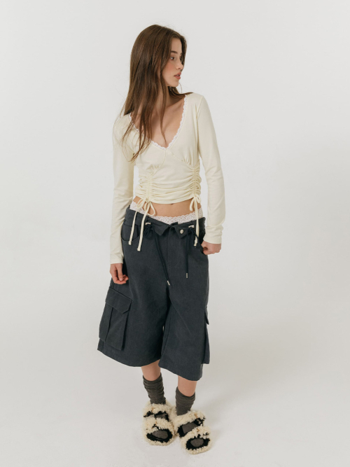 LACE STRING T-SHIRT / BUTTER