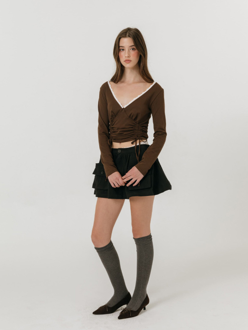 LACE STRING T-SHIRT / BROWN