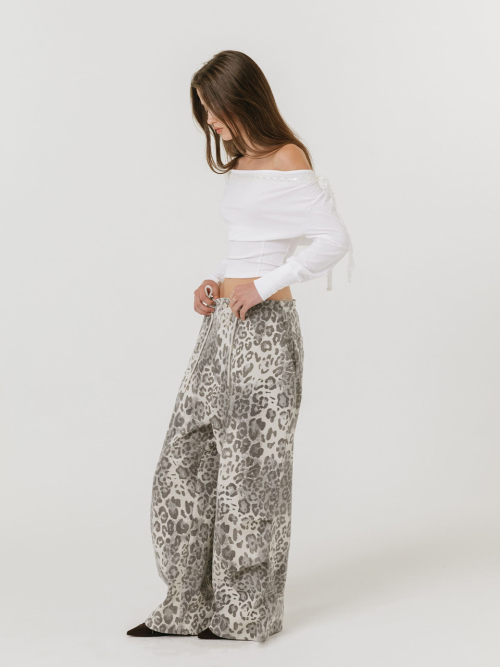 VINTAGE WIDE PANTS / LEOPARD GREY