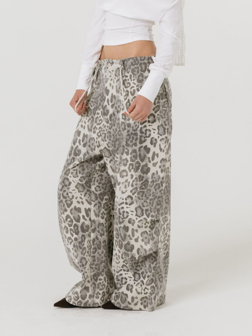 VINTAGE WIDE PANTS / LEOPARD GREY