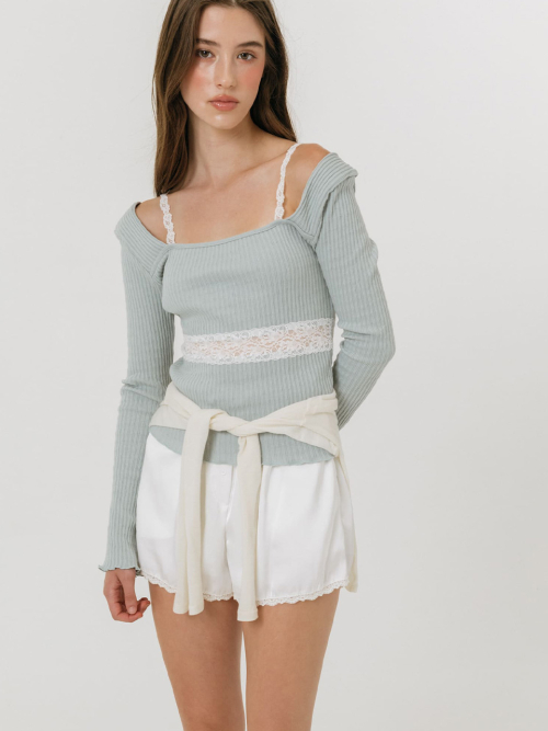 FLEUR SHEER LACE T-SHIRT / MINT