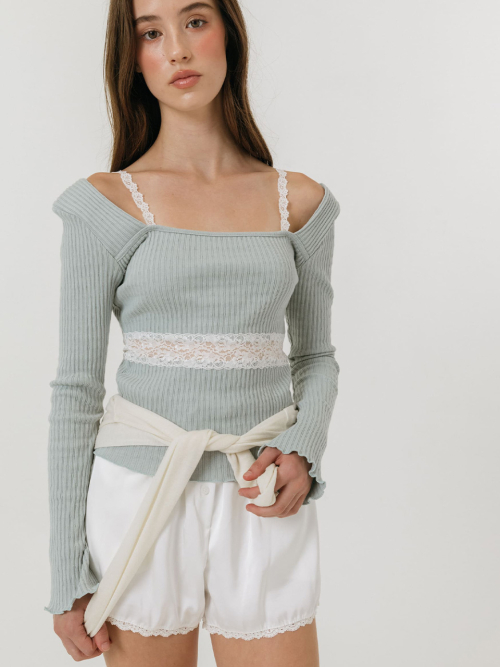 FLEUR SHEER LACE T-SHIRT / MINT