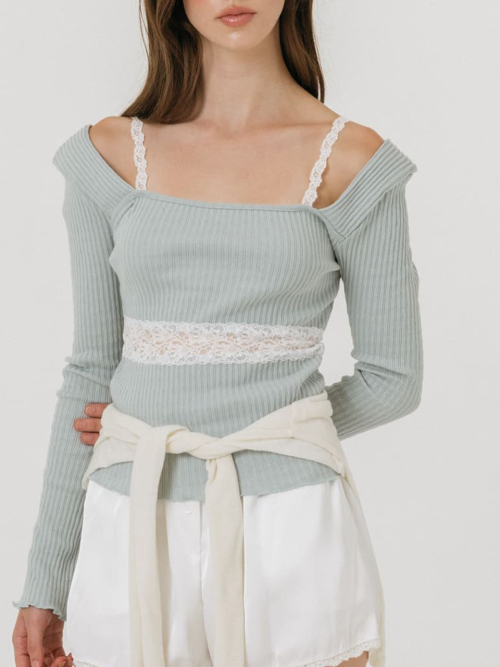 FLEUR SHEER LACE T-SHIRT / MINT