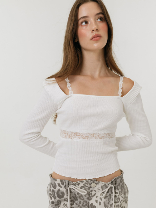 FLEUR SHEER LACE T-SHIRT / WHITE