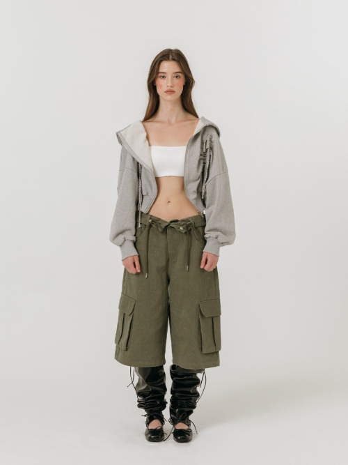 LACE STRING HOODIE ZIP-UP / GREY